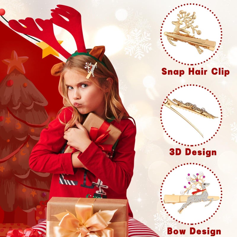 AUGSUN 8Pcs Christmas Rhinestone Hair Clips Barrettes Xmas Crystal Peppermint Snowflake Wreath Reindeer Bell Hairpins Festive Costume Accessories for Women Christmas Holiday Party Gifts - Image 3